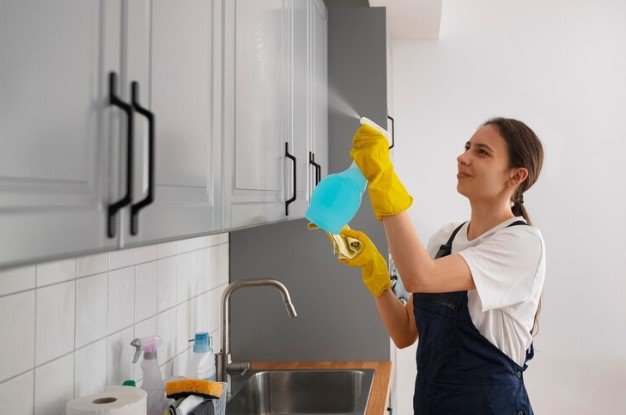 General Housekeeper cleaning a living room